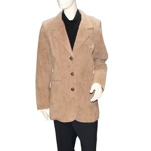 D & Co. Suede Leather Jacket Blazer Tan Women's Size Medium Minor Wear VTG 1990s